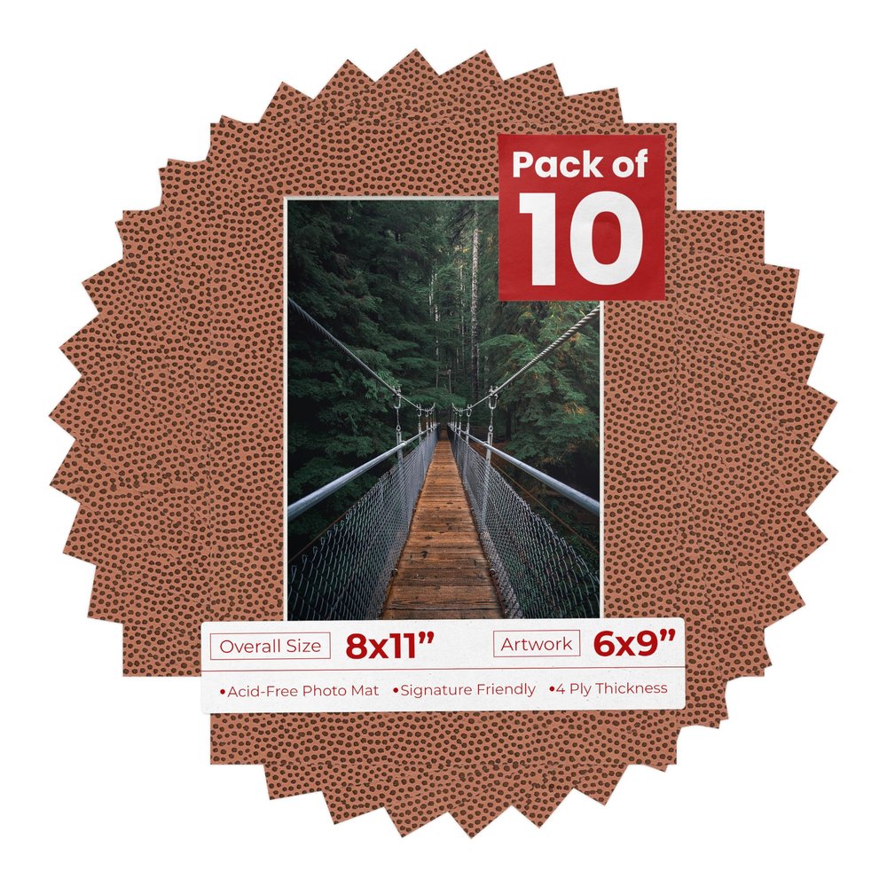 Poster Palooza Pack of TEN 8x11 Mats Bevel Cut for 6x9 Photos - Acid Free Football Texture Precut Matboards For Pictures, Photos, Framing - 4-ply Thickness
