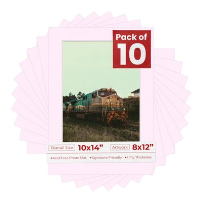 Poster Palooza Pack of TEN 10x14 Mats Bevel Cut for 8x12 Photos - Acid Free Soft Pink Precut Matboards For Pictures, Photos, Framing - 4-ply Thickness