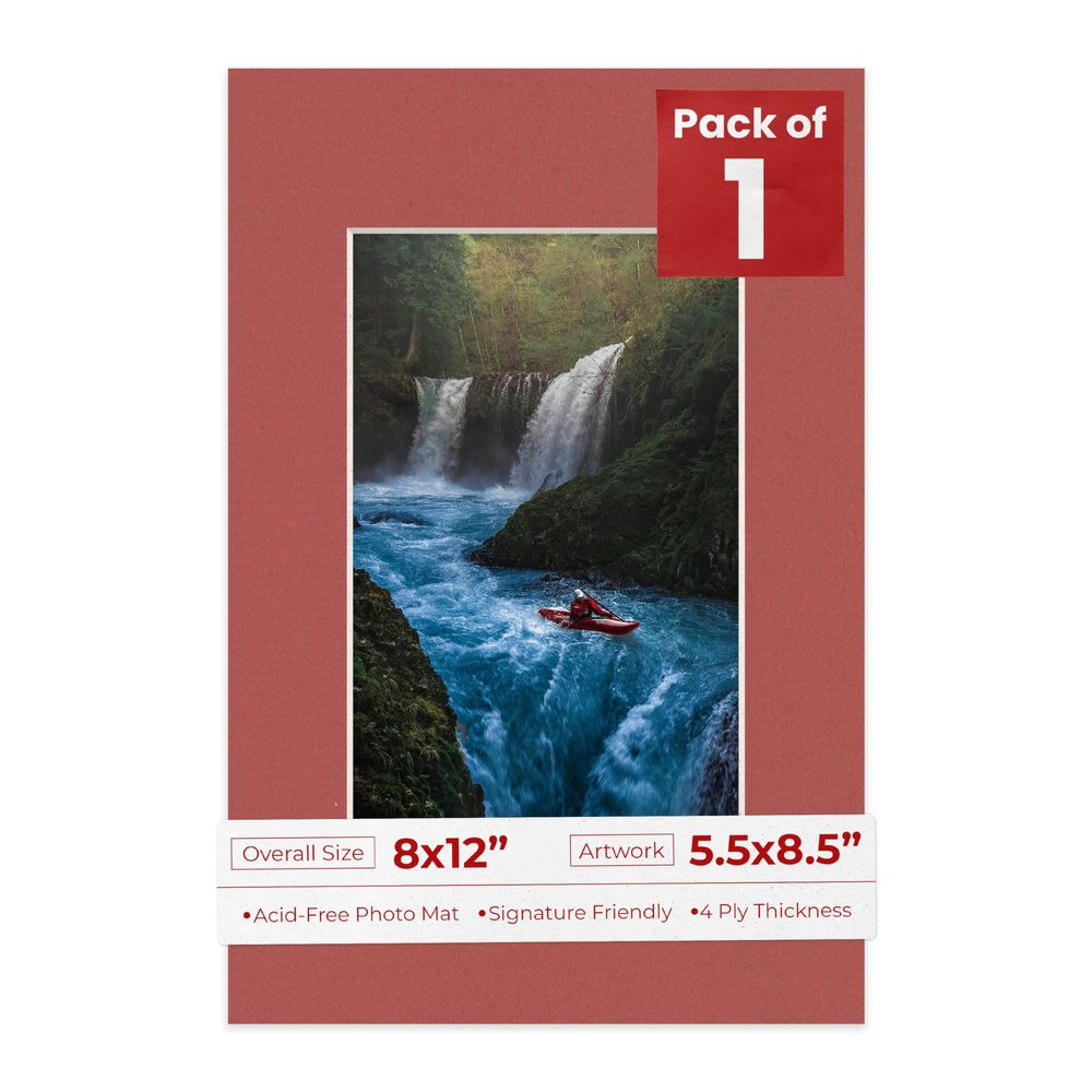 Poster Palooza 8x12 Mat Bevel Cut for 5.5x8.5 Photos - Acid Free Brick Red Precut Matboard - For Pictures, Photos, Framing - 4-ply Thickness