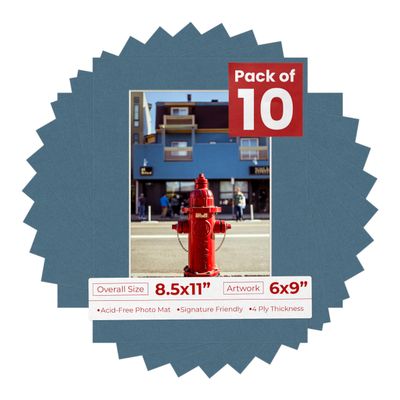 Poster Palooza Pack of TEN 8.5x11 Mats Bevel Cut for 6x9 Photos - Acid Free Steel Blue Precut Matboards For Pictures, Photos, Framing - 4-ply Thickness