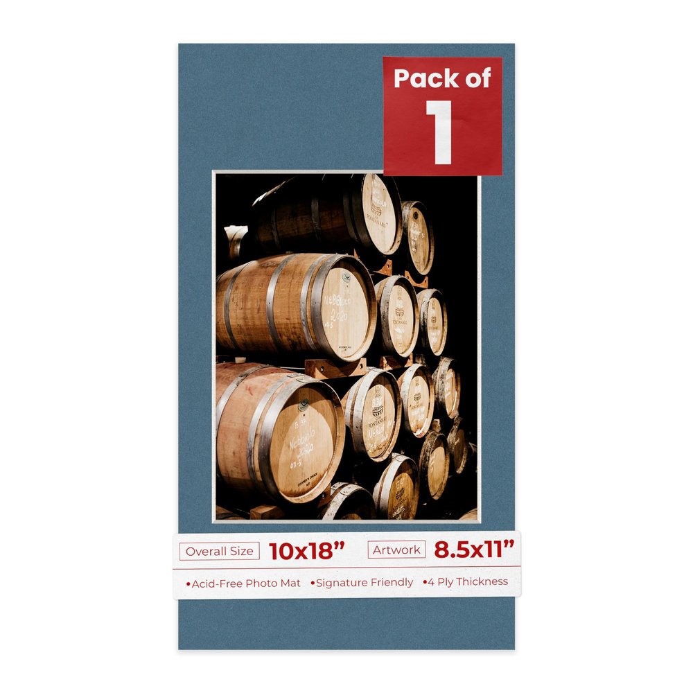 Poster Palooza 10x18 Mat Bevel Cut for 8.5x11 Photos - Acid Free Steel Blue Precut Matboard - For Pictures, Photos, Framing - 4-ply Thickness