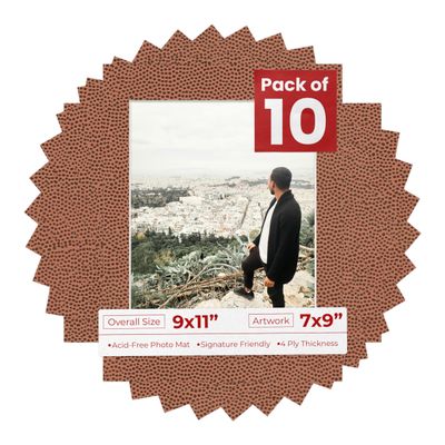 Poster Palooza Pack of TEN 9x11 Mats Bevel Cut for 7x9 Photos - Acid Free Football Texture Precut Matboards For Pictures, Photos, Framing - 4-ply Thickness
