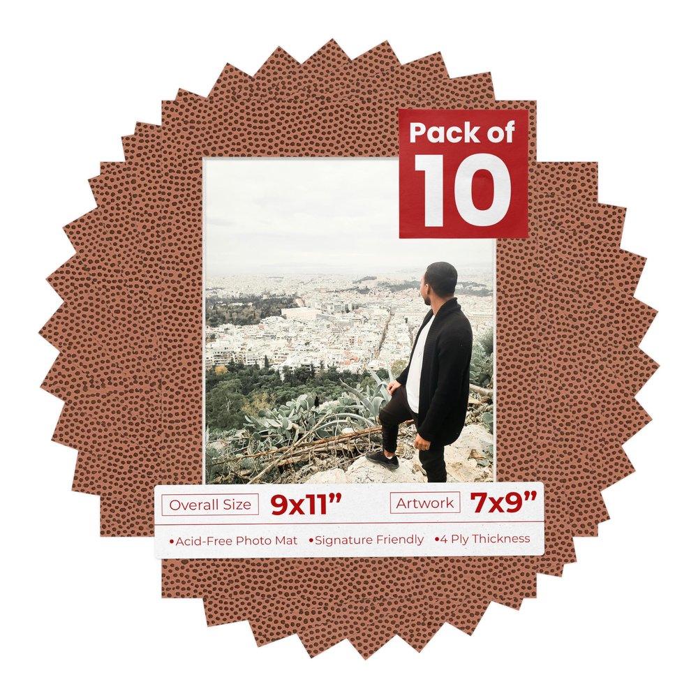 Poster Palooza Pack of TEN 9x11 Mats Bevel Cut for 7x9 Photos - Acid Free Football Texture Precut Matboards For Pictures, Photos, Framing - 4-ply Thickness