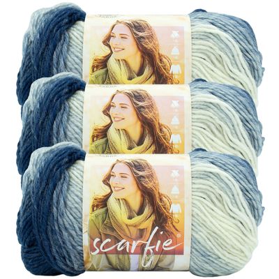 (3 Pack) Lion Brand Yarn Scarfie Yarn, Blue/Cream