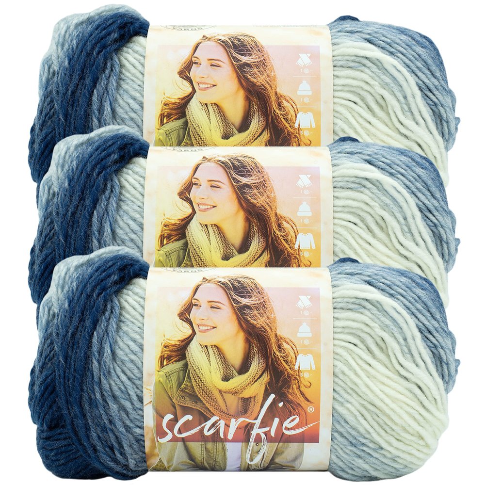 (3 Pack) Lion Brand Yarn Scarfie Yarn, Blue/Cream