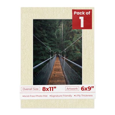Poster Palooza 8x11 Mat Bevel Cut for 6x9 Photos - Acid Free Fresh Linen Canvas Precut Matboard - For Pictures, Photos, Framing - 4-ply Thickness