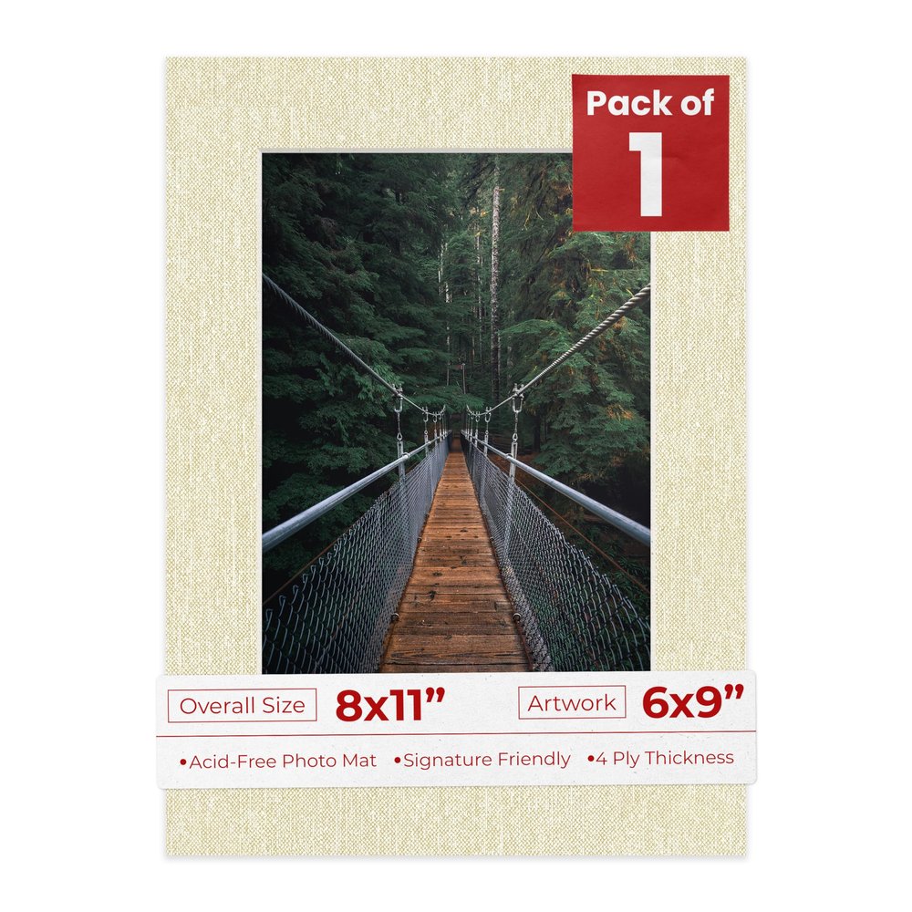 Poster Palooza 8x11 Mat Bevel Cut for 6x9 Photos - Acid Free Fresh Linen Canvas Precut Matboard - For Pictures, Photos, Framing - 4-ply Thickness