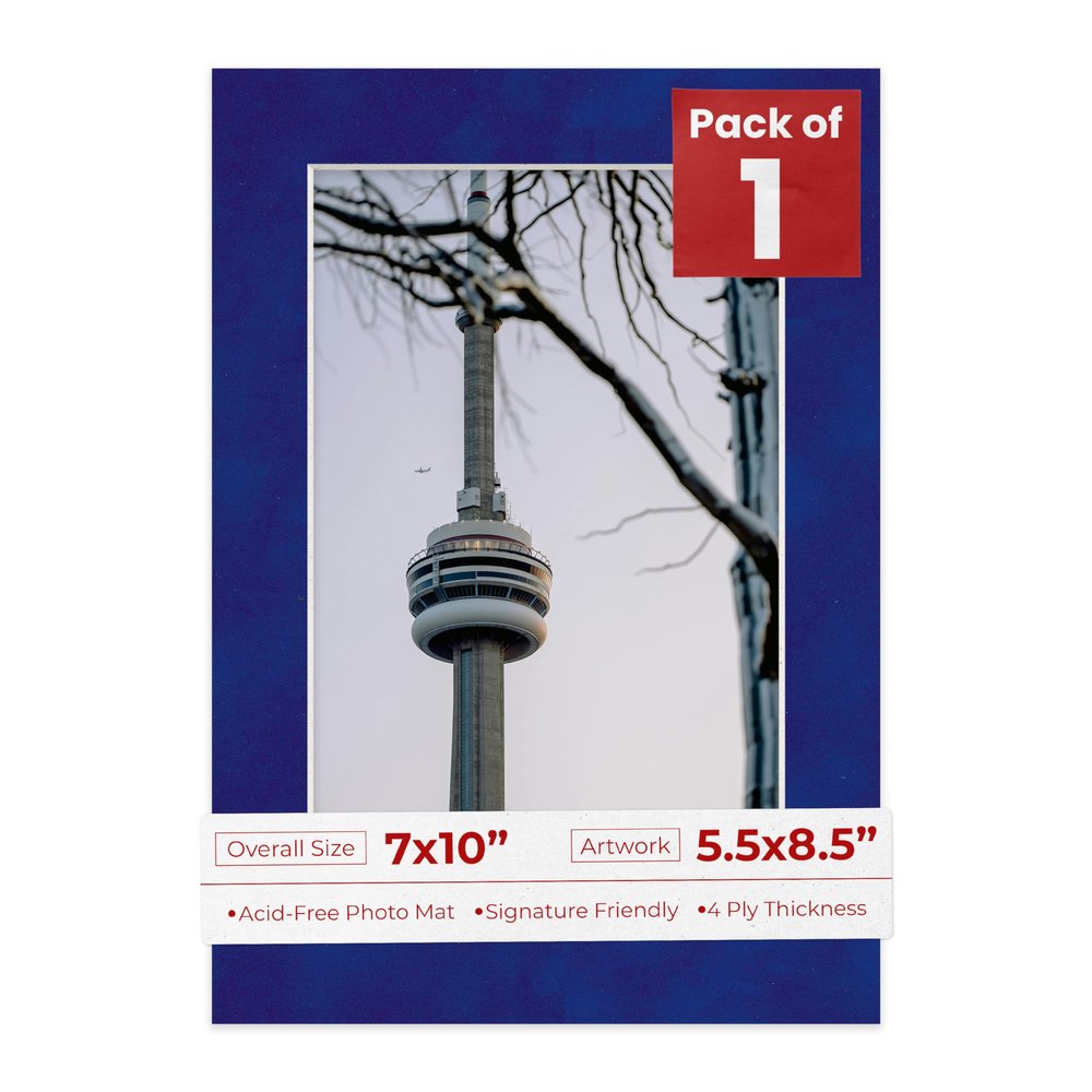7x10 Mat Bevel Cut for 5.5x8.5 Photos - Acid Free Royal Blue Suede Precut Matboard With Backing Board and Crystal Clear, Self Seal Photo Mat Bag - For Pictures, Photos, Framing - 4-ply Thickness