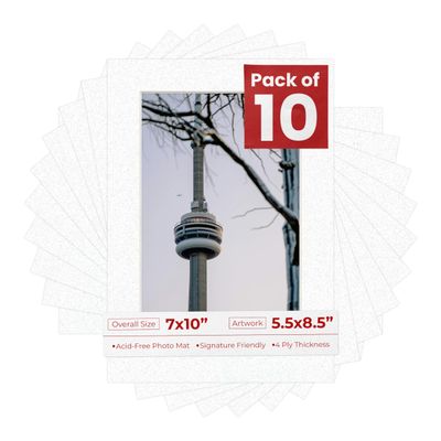 Poster Palooza Pack of TEN 7x10 Mats Bevel Cut for 5.5x8.5 Photos - Acid Free Oyster Shell White Precut Matboards For Pictures, Photos, Framing - 4-ply Thickness