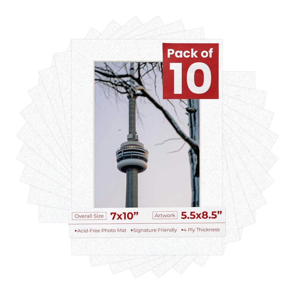 Poster Palooza Pack of TEN 7x10 Mats Bevel Cut for 5.5x8.5 Photos - Acid Free Oyster Shell White Precut Matboards For Pictures, Photos, Framing - 4-ply Thickness