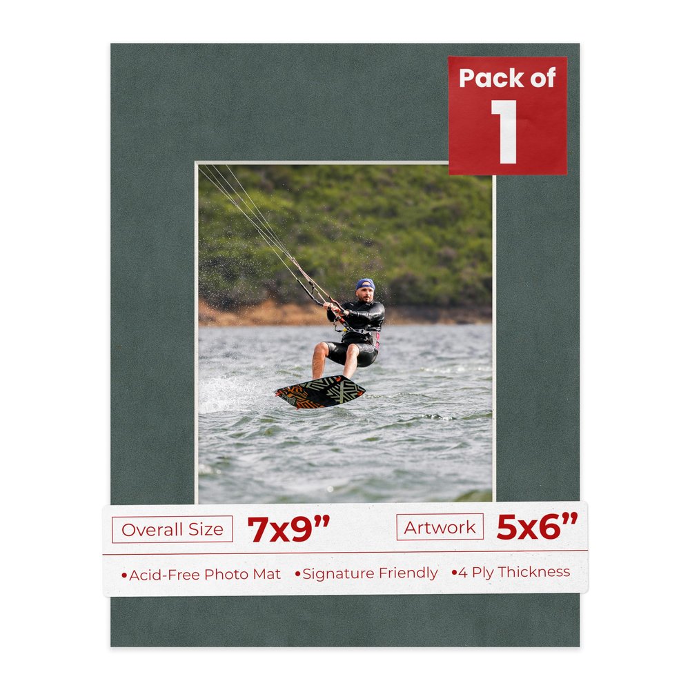 Poster Palooza 7x9 Mat Bevel Cut for 5x6 Photos - Acid Free Dark Grey Suede Precut Matboard - For Pictures, Photos, Framing - 4-ply Thickness