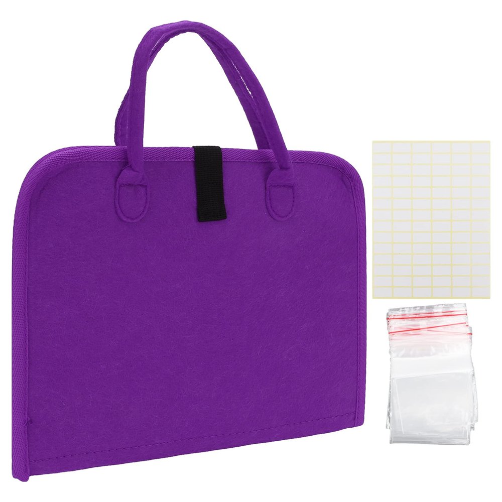 Restokki Diamond Painting Storage Bags, Chemical Fiber Cloth Diamond Art Storage Case with Transparent OPP Bags for Organizing Drill Bits, Beads, Yarn and More(Purple)