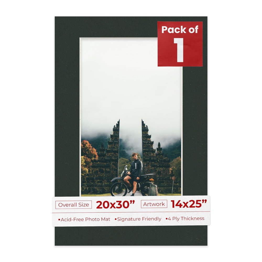 20x30 Mat Bevel Cut for 14x25 Photos - Acid Free Textured Black Precut Matboard With Backing Board and Crystal Clear, Self Seal Photo Mat Bag - For Pictures, Photos, Framing - 4-ply Thickness