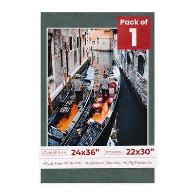 24x36 Mat Bevel Cut for 22x30 Photos - Acid Free Dark Grey Suede Precut Matboard With Backing Board and Crystal Clear, Self Seal Photo Mat Bag - For Pictures, Photos, Framing - 4-ply Thickness