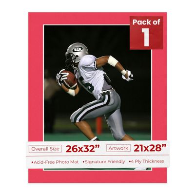 26x32 Mat Bevel Cut for 21x28 Photos - Acid Free Cardinal Red Precut Matboard With Backing Board and Crystal Clear, Self Seal Photo Mat Bag - For Pictures, Photos, Framing - 4-ply Thickness