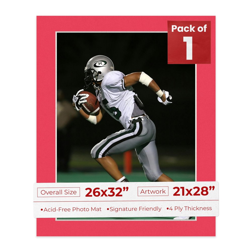 26x32 Mat Bevel Cut for 21x28 Photos - Acid Free Cardinal Red Precut Matboard With Backing Board and Crystal Clear, Self Seal Photo Mat Bag - For Pictures, Photos, Framing - 4-ply Thickness