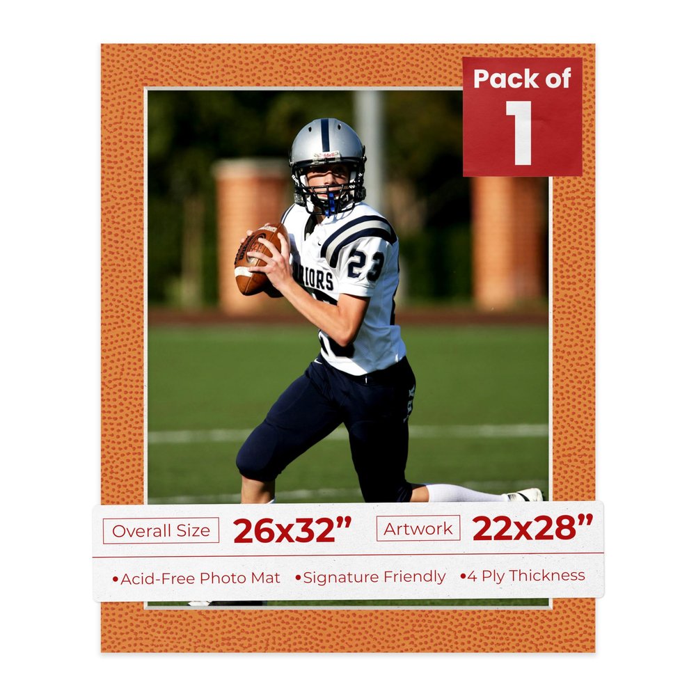 26x32 Mat Bevel Cut for 22x28 Photos - Acid Free Basketball Texture Precut Matboard With Backing Board and Crystal Clear, Self Seal Photo Mat Bag - For Pictures, Photos, Framing - 4-ply Thickness