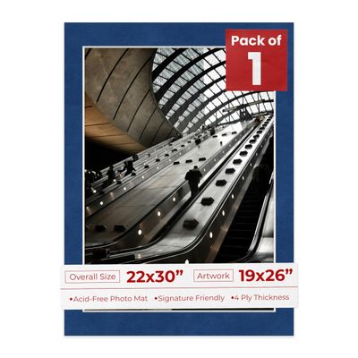 Poster Palooza 22x30 Mat Bevel Cut for 19x26 Photos - Acid Free Brooke Blue Suede Precut Matboard - For Pictures, Photos, Framing - 4-ply Thickness