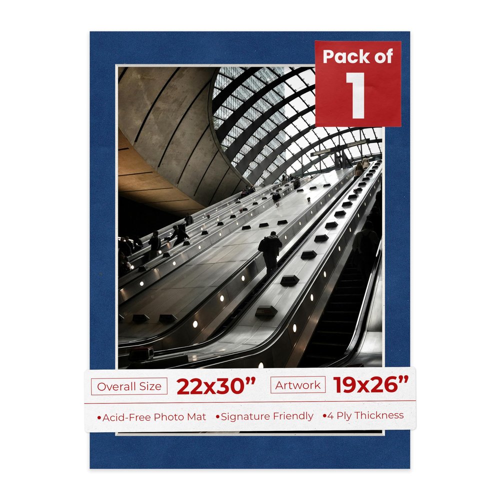 Poster Palooza 22x30 Mat Bevel Cut for 19x26 Photos - Acid Free Brooke Blue Suede Precut Matboard - For Pictures, Photos, Framing - 4-ply Thickness