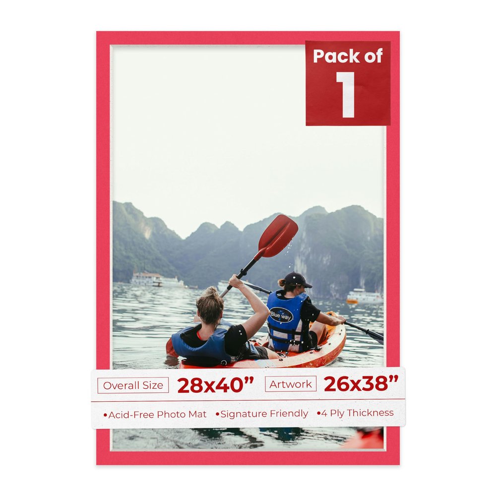 Poster Palooza 28x40 Mat Bevel Cut for 26x38 Photos - Acid Free Cardinal Red Precut Matboard - For Pictures, Photos, Framing - 4-ply Thickness