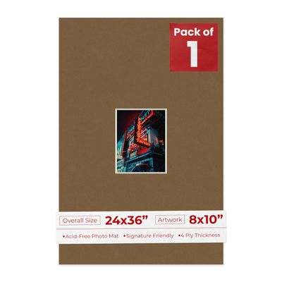Poster Palooza 24x36 Mat Bevel Cut for 8x10 Photos - Acid Free Aged Oak Brown Precut Matboard - For Pictures, Photos, Framing - 4-ply Thickness