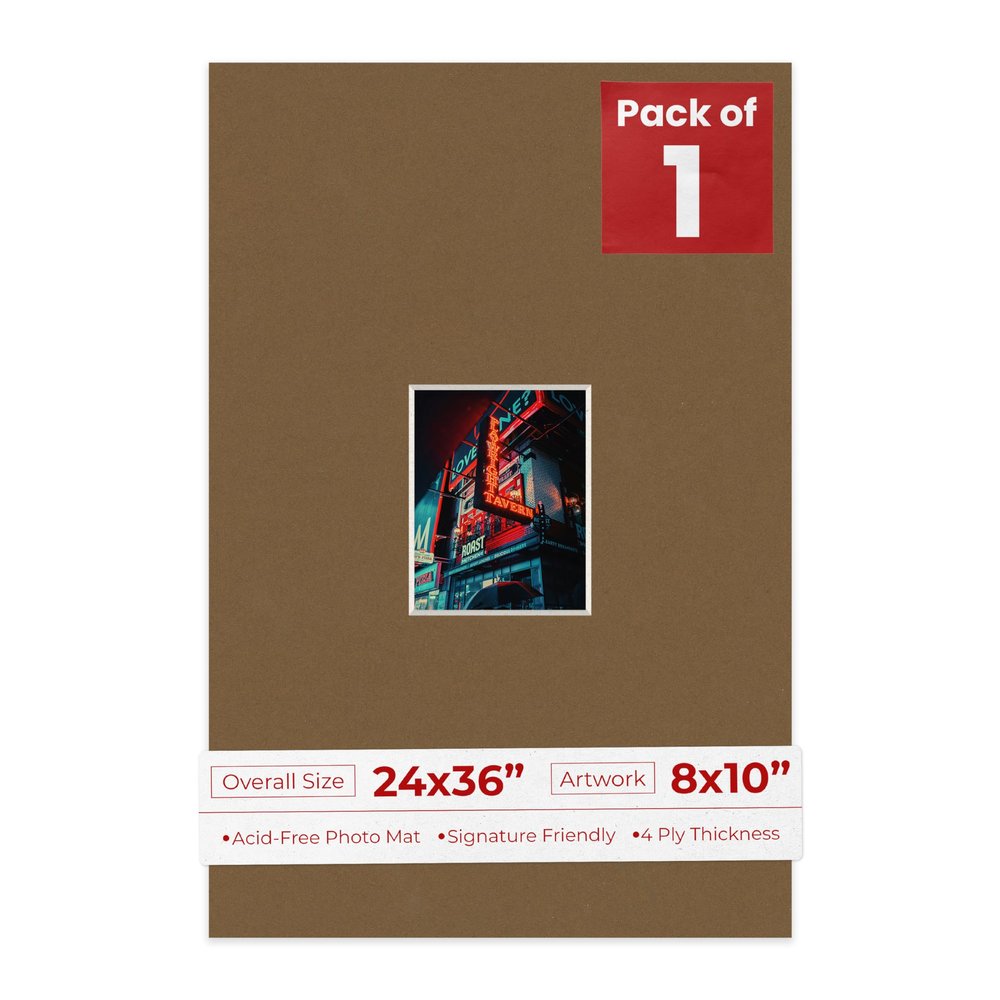 Poster Palooza 24x36 Mat Bevel Cut for 8x10 Photos - Acid Free Aged Oak Brown Precut Matboard - For Pictures, Photos, Framing - 4-ply Thickness