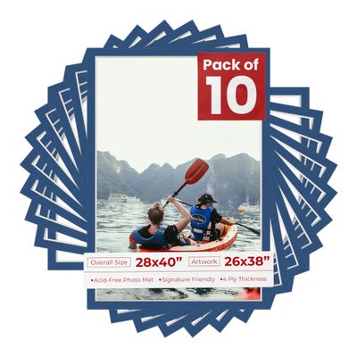 Poster Palooza Pack of TEN 28x40 Mats Bevel Cut for 26x38 Photos - Acid Free Bottle Blue Precut Matboards For Pictures, Photos, Framing - 4-ply Thickness