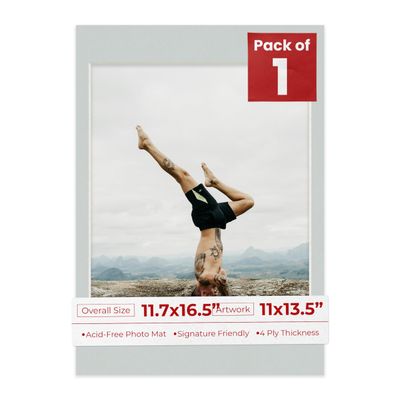 Poster Palooza 11.7x16.5 Mat Bevel Cut for 11x13.5 Photos - Acid Free Grey Precut Matboard - For Pictures, Photos, Framing - 4-ply Thickness