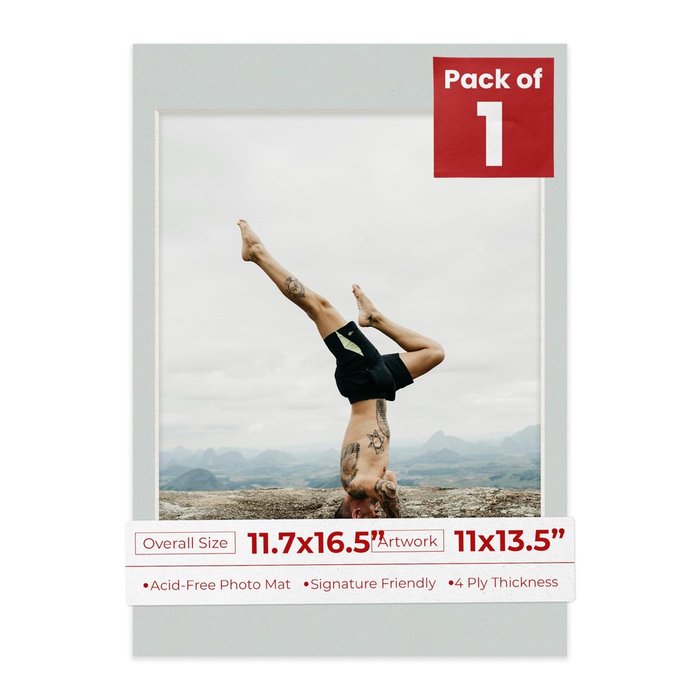 Poster Palooza 11.7x16.5 Mat Bevel Cut for 11x13.5 Photos - Acid Free Grey Precut Matboard - For Pictures, Photos, Framing - 4-ply Thickness