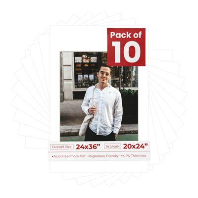 Poster Palooza Pack of TEN 24x36 Mats Bevel Cut for 20x24 Photos - Acid Free White Precut Matboards For Pictures, Photos, Framing - 4-ply Thickness