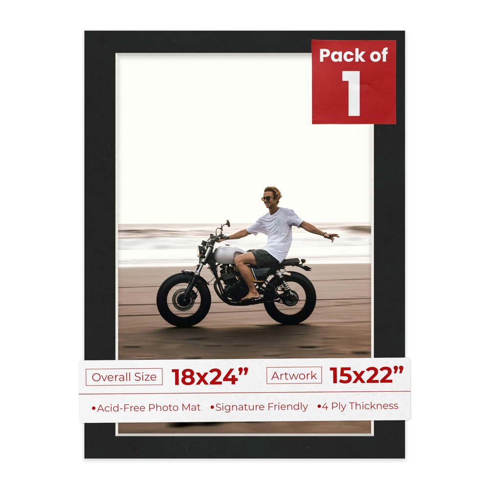 Poster Palooza Pack of TEN 18x24 Mats Bevel Cut for 15x22 Photos - Acid Free Black Suede Precut Matboards For Pictures, Photos, Framing - 4-ply Thickness