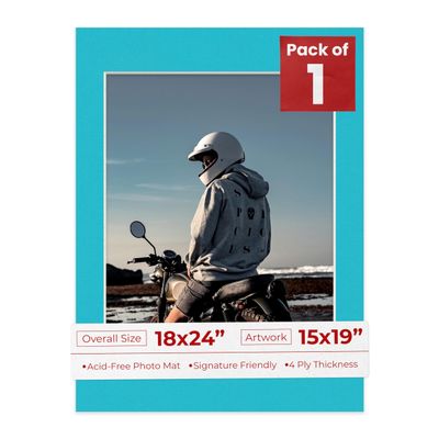 Poster Palooza 18x24 Mat Bevel Cut for 15x19 Photos - Acid Free Aquamarine Blue Precut Matboard - For Pictures, Photos, Framing - 4-ply Thickness