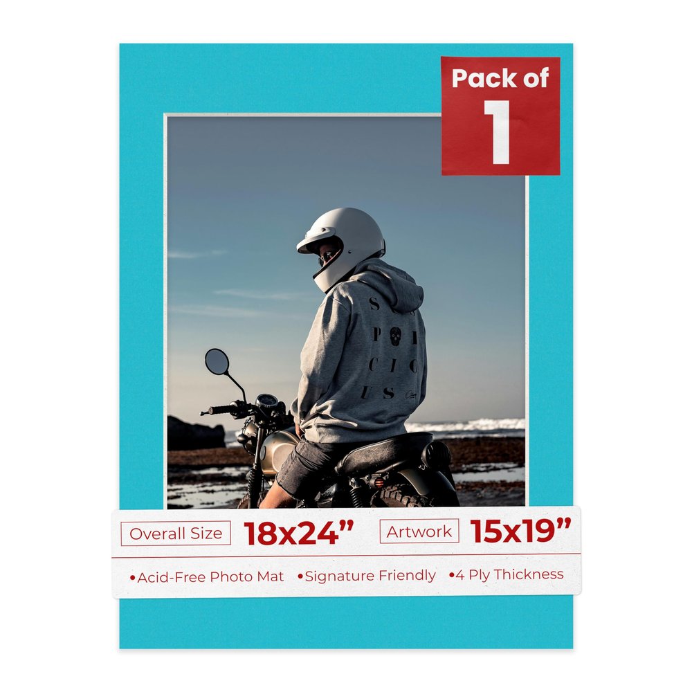 Poster Palooza 18x24 Mat Bevel Cut for 15x19 Photos - Acid Free Aquamarine Blue Precut Matboard - For Pictures, Photos, Framing - 4-ply Thickness