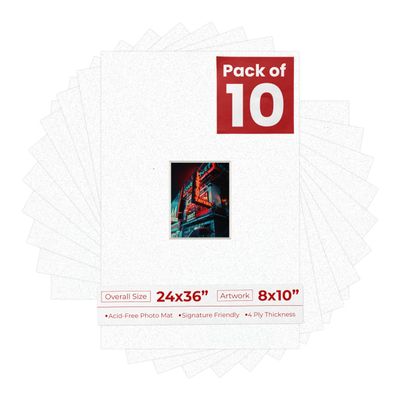 Poster Palooza Pack of TEN 24x36 Mats Bevel Cut for 8x10 Photos - Acid Free Oyster Shell White Precut Matboards For Pictures, Photos, Framing - 4-ply Thickness