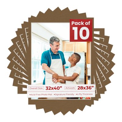 Poster Palooza Pack of TEN 32x40 Mats Bevel Cut for 28x36 Photos - Acid Free Aged Oak Brown Precut Matboards For Pictures, Photos, Framing - 4-ply Thickness