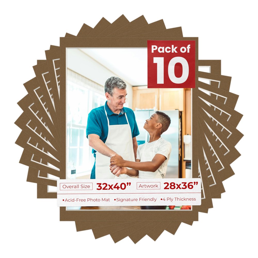 Poster Palooza Pack of TEN 32x40 Mats Bevel Cut for 28x36 Photos - Acid Free Aged Oak Brown Precut Matboards For Pictures, Photos, Framing - 4-ply Thickness