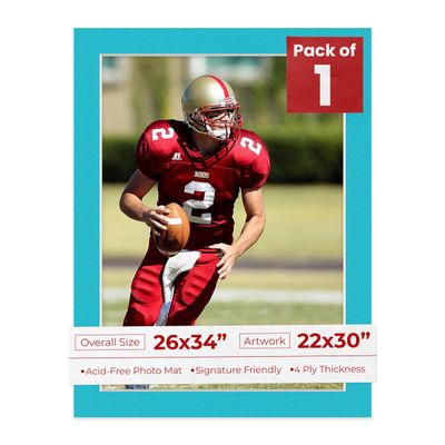 Poster Palooza 26x34 Mat Bevel Cut for 22x30 Photos - Acid Free Aquamarine Blue Precut Matboard - For Pictures, Photos, Framing - 4-ply Thickness