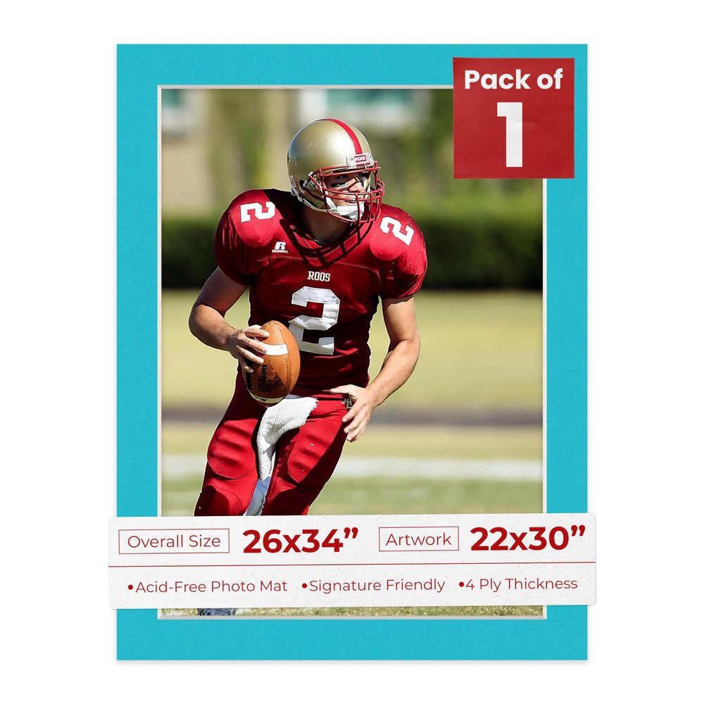 Poster Palooza 26x34 Mat Bevel Cut for 22x30 Photos - Acid Free Aquamarine Blue Precut Matboard - For Pictures, Photos, Framing - 4-ply Thickness