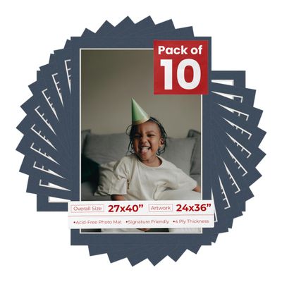 Poster Palooza Pack of TEN 27x40 Mats Bevel Cut for 24x36 Photos - Acid Free Navy Precut Matboards For Pictures, Photos, Framing - 4-ply Thickness