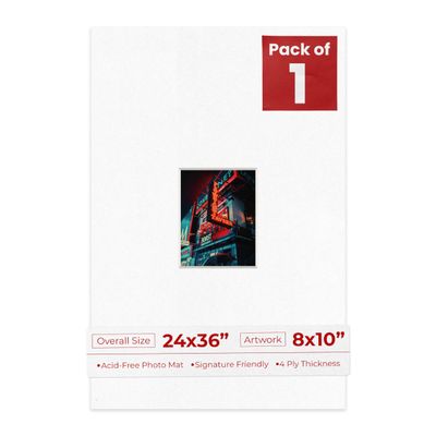 Poster Palooza 24x36 Mat Bevel Cut for 8x10 Photos - Acid Free White with Black Core Precut Matboard - For Pictures, Photos, Framing - 4-ply Thickness