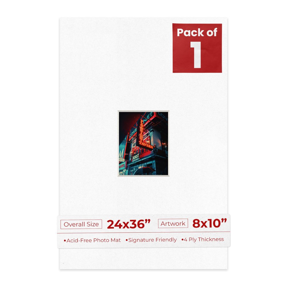 Poster Palooza 24x36 Mat Bevel Cut for 8x10 Photos - Acid Free White with Black Core Precut Matboard - For Pictures, Photos, Framing - 4-ply Thickness