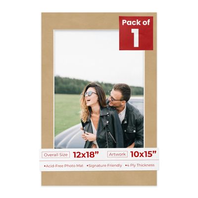 Poster Palooza 12x18 Mat Bevel Cut for 10x15 Photos - Acid Free Beige Suede Precut Matboard - For Pictures, Photos, Framing - 4-ply Thickness