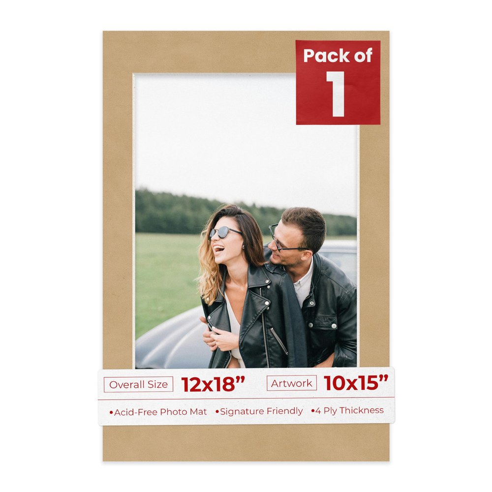 Poster Palooza 12x18 Mat Bevel Cut for 10x15 Photos - Acid Free Beige Suede Precut Matboard - For Pictures, Photos, Framing - 4-ply Thickness
