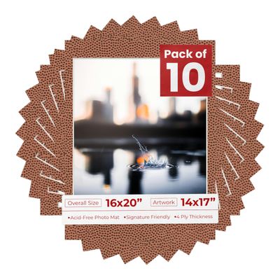 Poster Palooza Pack of TEN 16x20 Mats Bevel Cut for 14x17 Photos - Acid Free Football Texture Precut Matboards For Pictures, Photos, Framing - 4-ply Thickness