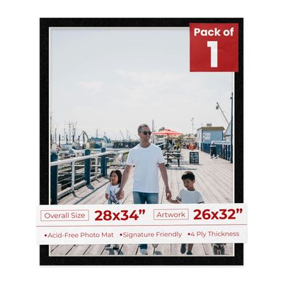 Poster Palooza 28x34 Mat Bevel Cut for 26x32 Photos - Acid Free Black with Black Core Precut Matboard - For Pictures, Photos, Framing - 4-ply Thickness