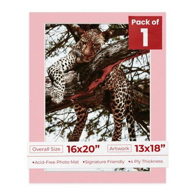 Poster Palooza 16x20 Mat Bevel Cut for 13x18 Photos - Acid Free Pink Precut Matboard - For Pictures, Photos, Framing - 4-ply Thickness