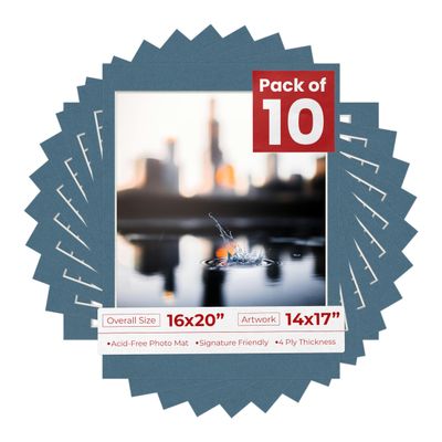 Poster Palooza Pack of TEN 16x20 Mats Bevel Cut for 14x17 Photos - Acid Free Steel Blue Precut Matboards For Pictures, Photos, Framing - 4-ply Thickness