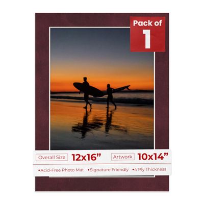 Poster Palooza 12x16 Mat Bevel Cut for 10x14 Photos - Acid Free Dark Red Suede Precut Matboard - For Pictures, Photos, Framing - 4-ply Thickness