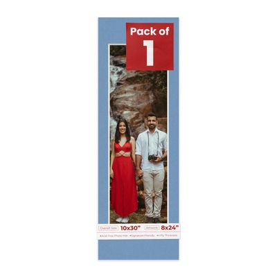 10x30 Mat Bevel Cut for 8x24 Photos - Acid Free Brittany Blue Precut Matboard With Backing Board and Crystal Clear, Self Seal Photo Mat Bag - For Pictures, Photos, Framing - 4-ply Thickness