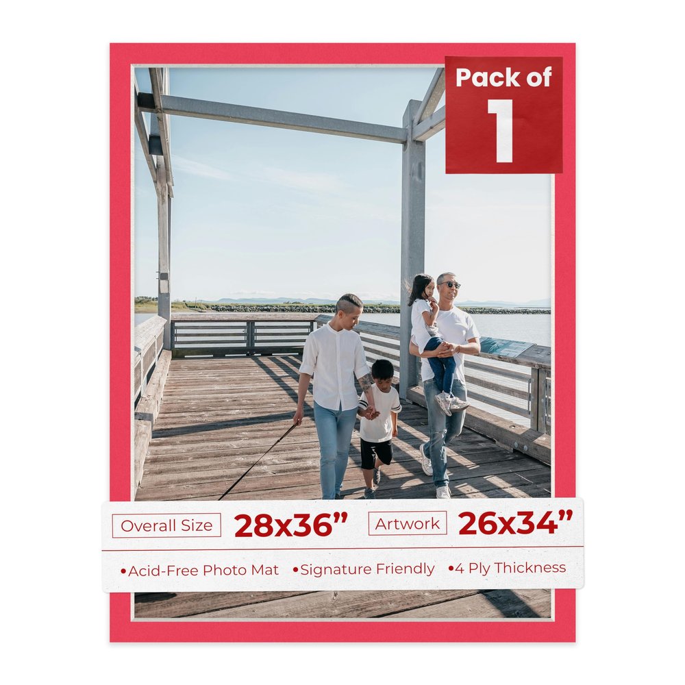 Poster Palooza 28x36 Mat Bevel Cut for 26x34 Photos - Acid Free Cardinal Red Precut Matboard - For Pictures, Photos, Framing - 4-ply Thickness